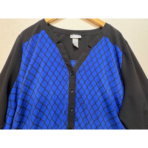 Catherines Womens Button Up Tunic Blouse Shirt Sze 2X Blue Colorblock Streetwear - Picture 3 of 10